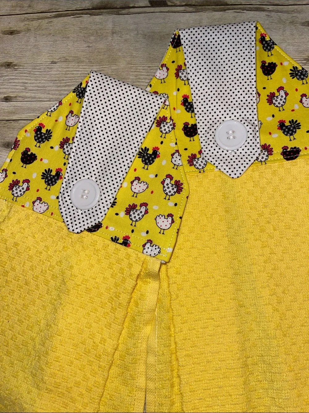 Chickens Sewn Top Hanging Towels Set of 2 Yellow & Black Button Closure